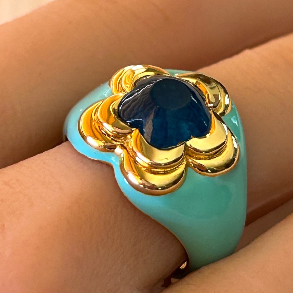 Missoma Good Vibes Large Enamel Flower Gemstone Ring Size 7.5 - Picture 15 of 15